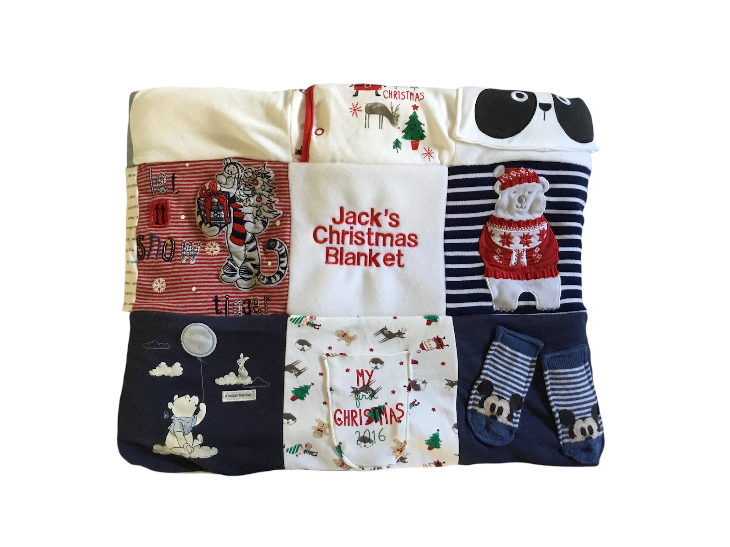 Keepsake memory lancet handmade from baby’s 1st Christmas clothes.