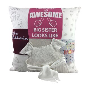 Cushion keepsake created from sentimental baby clothes with patchwork effect