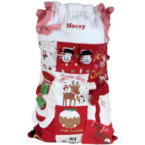 Christmas sack keepsake made from baby’s 1st Christmas clothes
