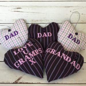 Hanging heart Keepsake made from adult clothing