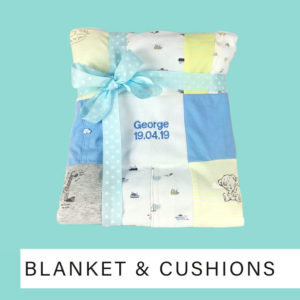 Blanket keepsakes made from baby clothing up