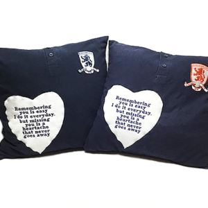 Memory Cushion Keepsake made from football shirts, memory pillows uk