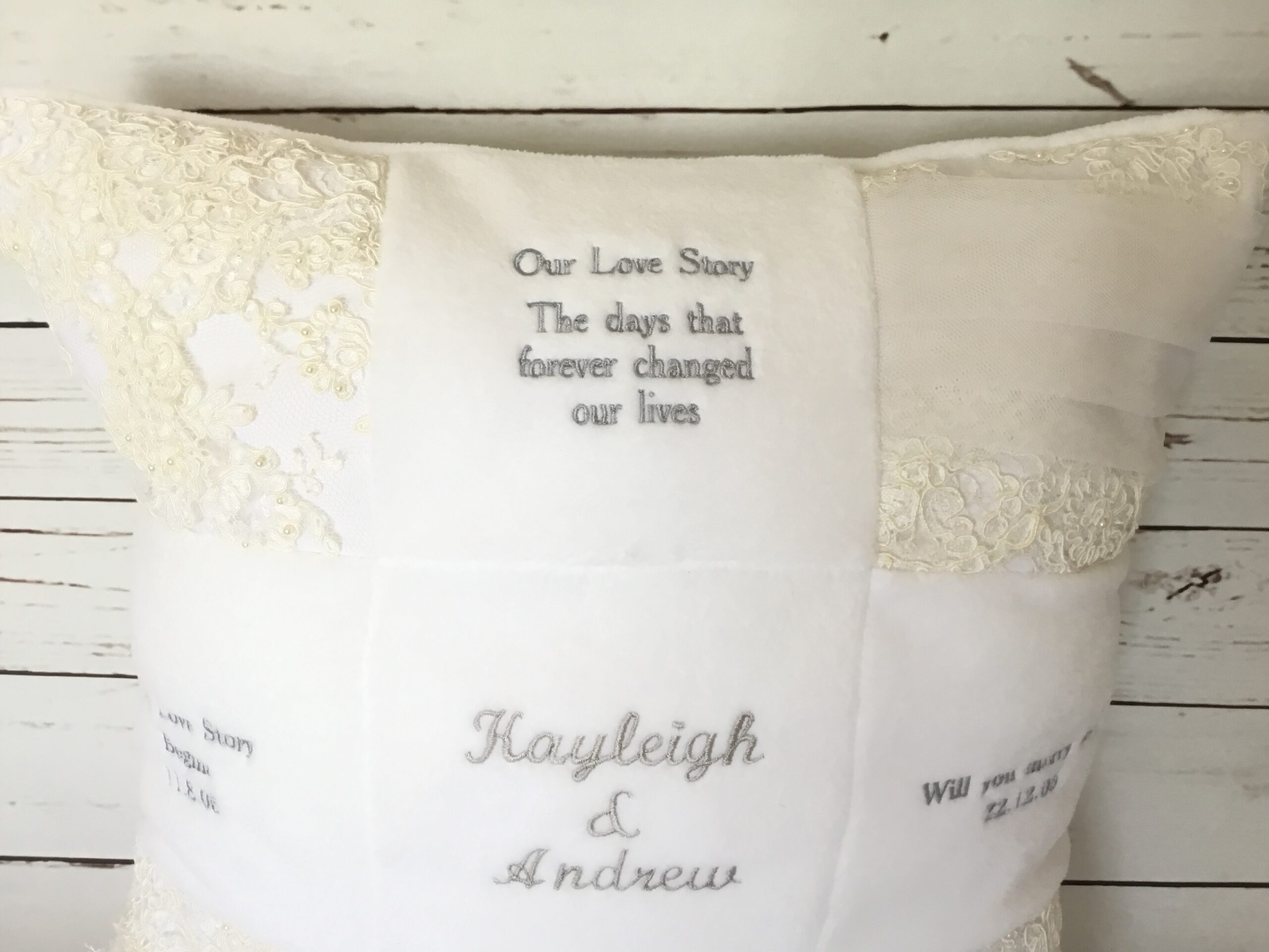 Memory Cushion made from wedding dress