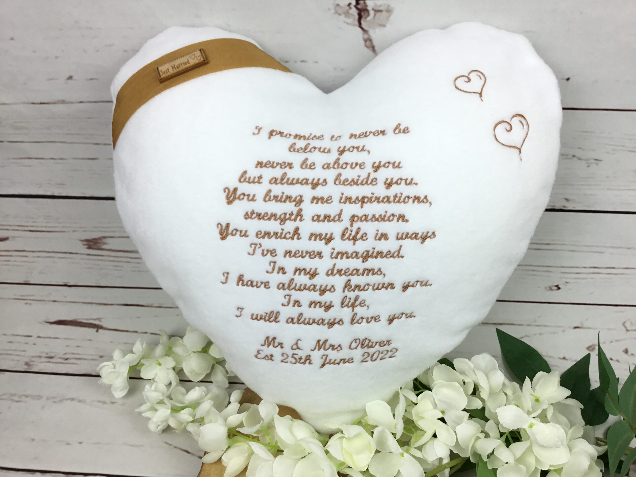 Wedding vows heart cushion