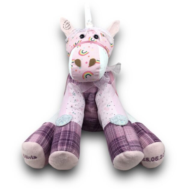 Keepsake Unicorn created from outgrown baby clothes