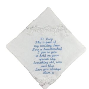 Bridal handkerchief created from mum’s wedding dress