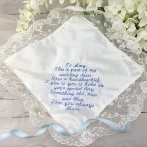 Handkerchief created from mum’s wedding dress