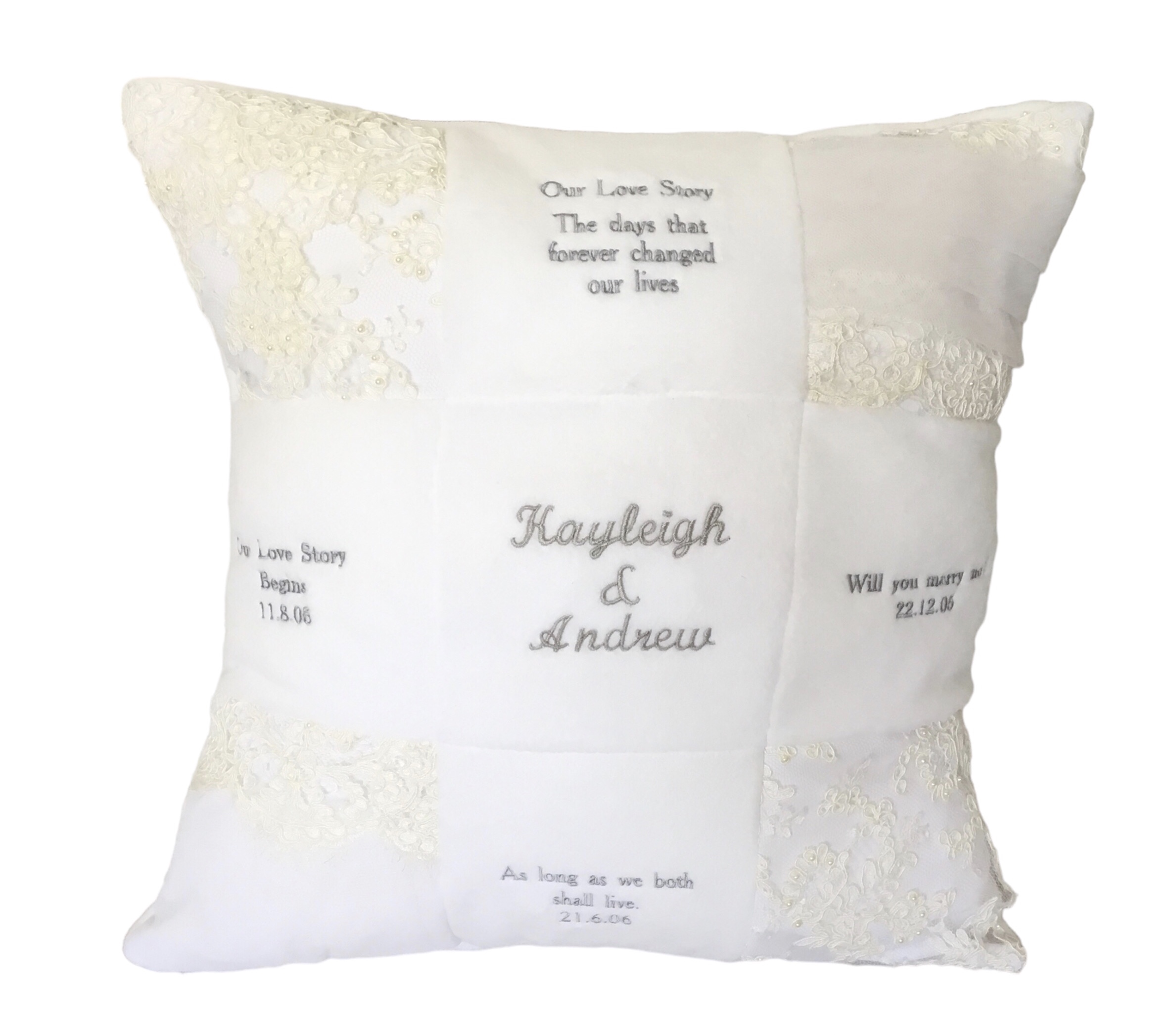 Memory Cushion Keepsake created from a wedding dress