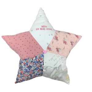 Star cushion keepsake handmade from pink and white baby grows.