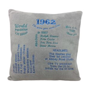 Year of birthday cushion created from soft silver grey fleece